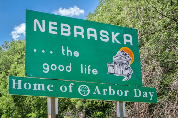 Nebraska welcome road sign